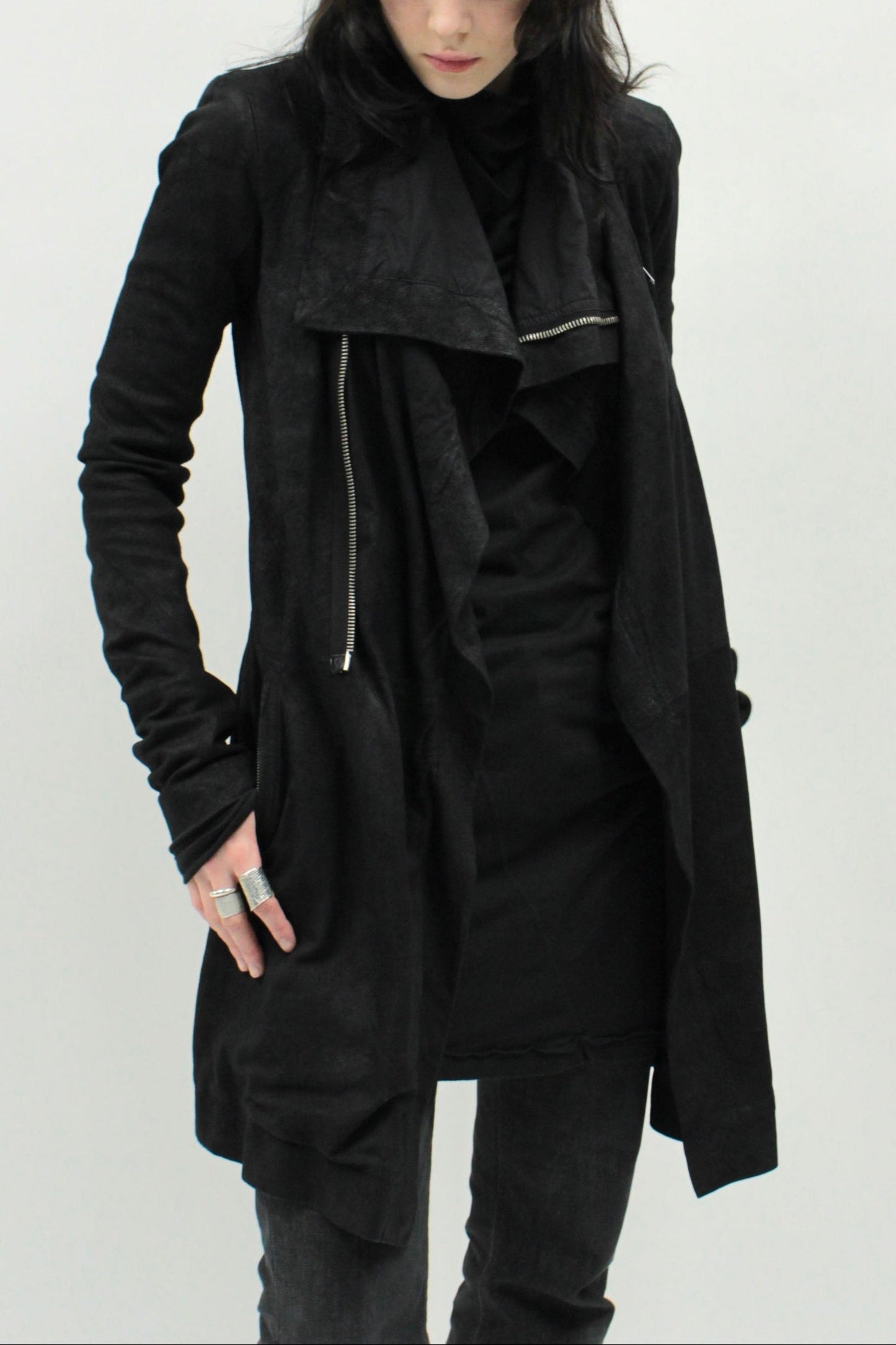 F/W13 Rick Owens Long Blistered Lambskin Biker Jacket