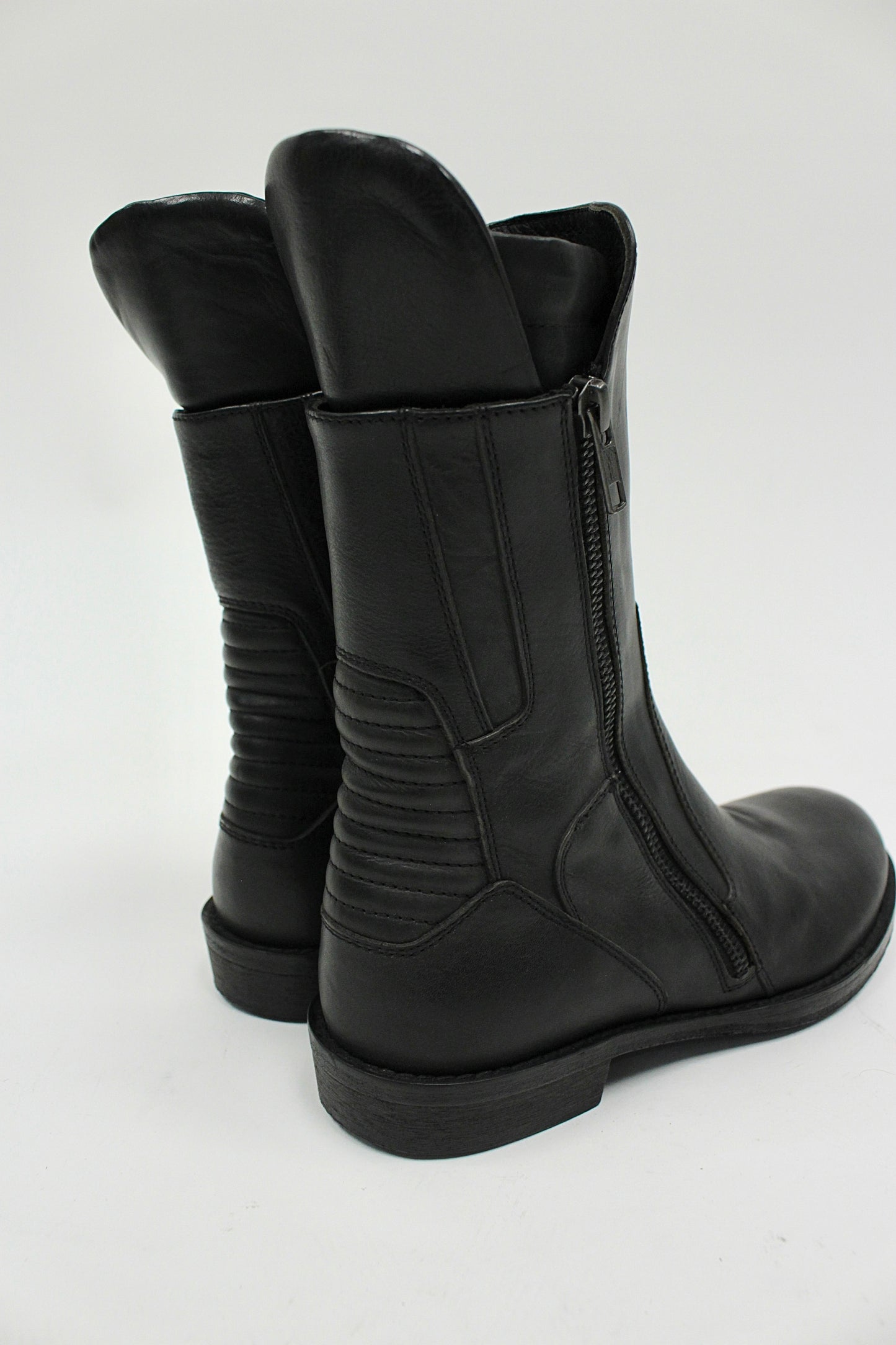 S/S16 Ann Demeulemester Vitello Olio Nero Biker Boots