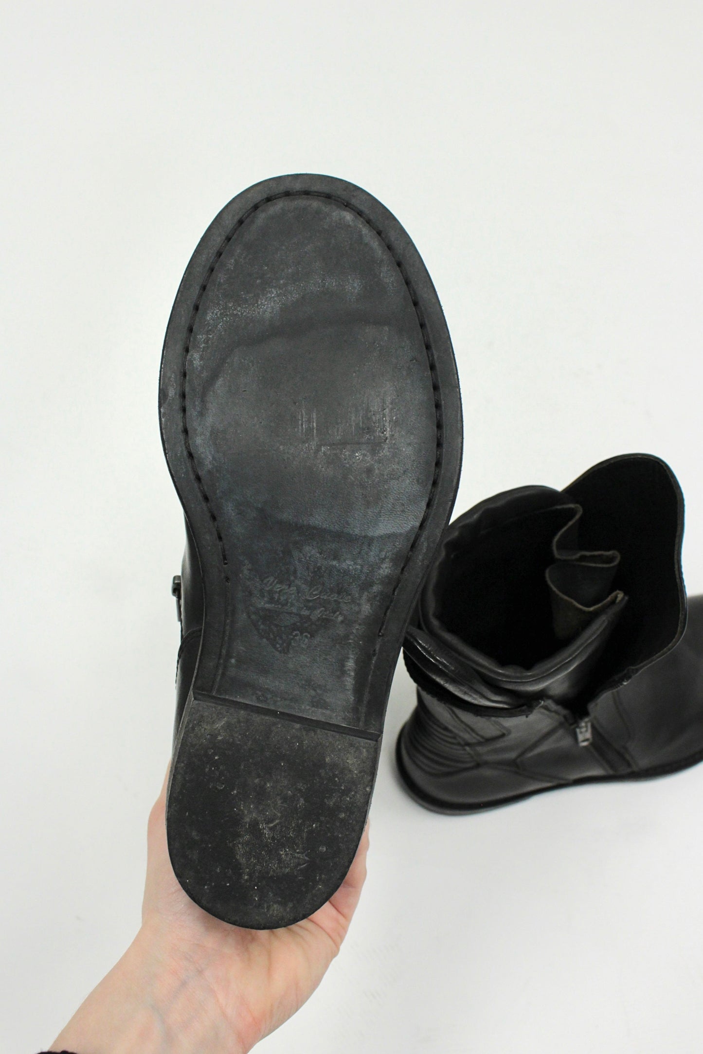 S/S16 Ann Demeulemester Vitello Olio Nero Biker Boots