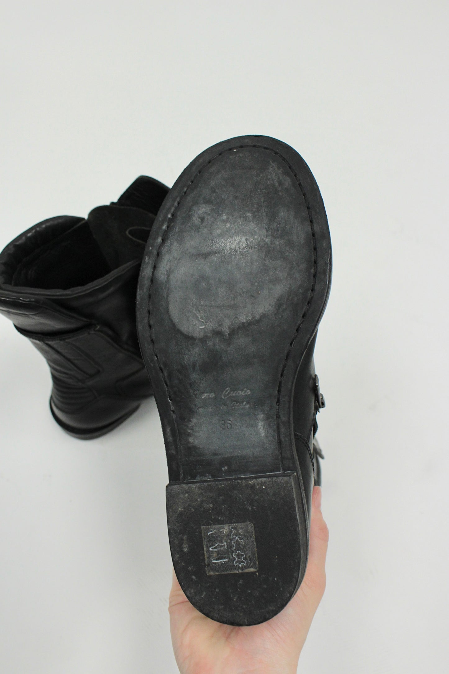 S/S16 Ann Demeulemester Vitello Olio Nero Biker Boots