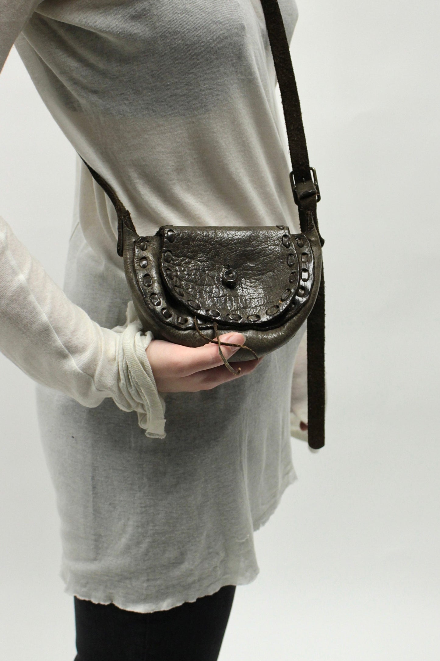 Early 00s Christian Peau Leather Mini Hippie Pouch