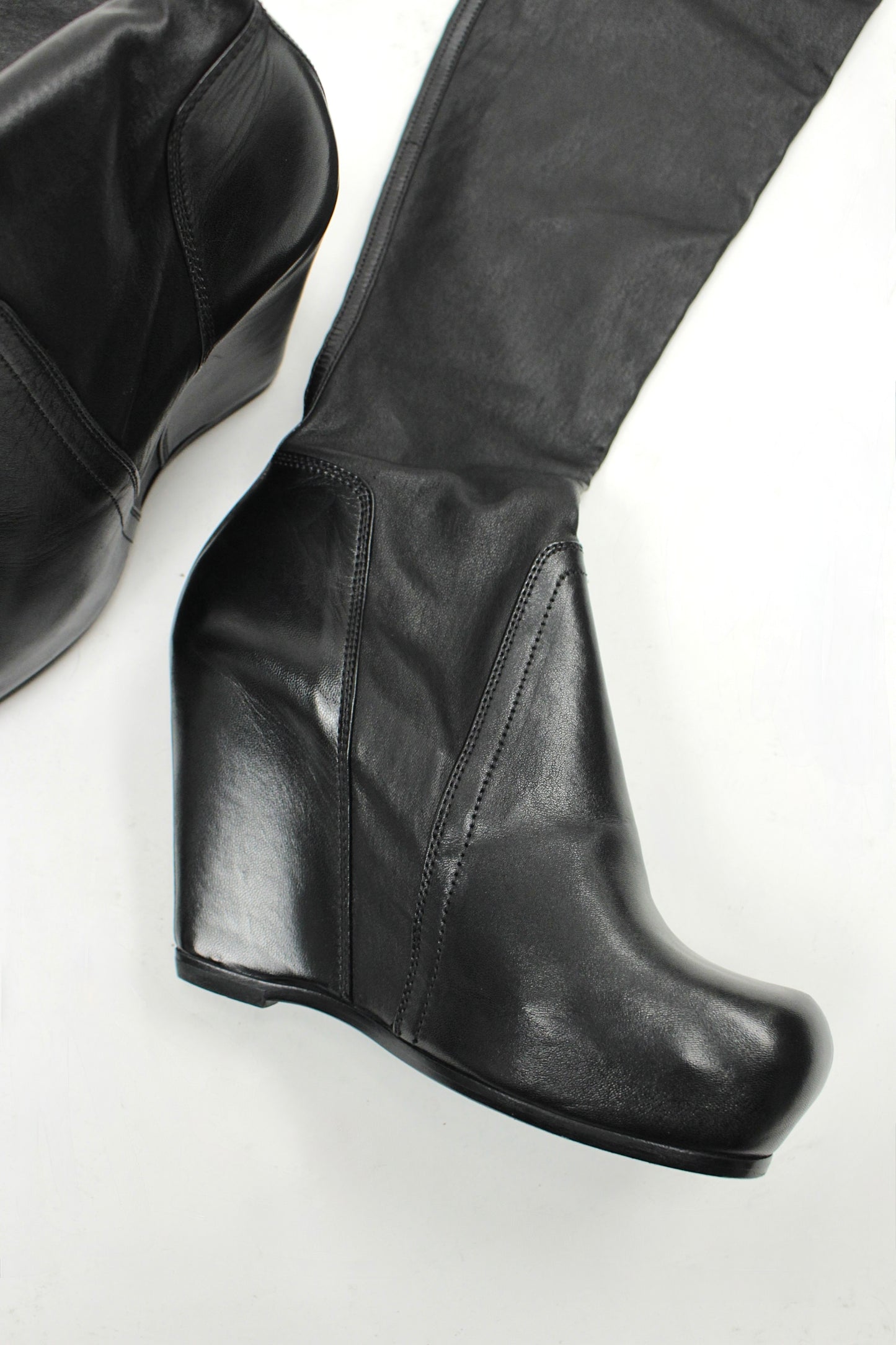 F/W25 Rick Owens "CONCORDIANS" Tall Leather Wedge Sock Boots