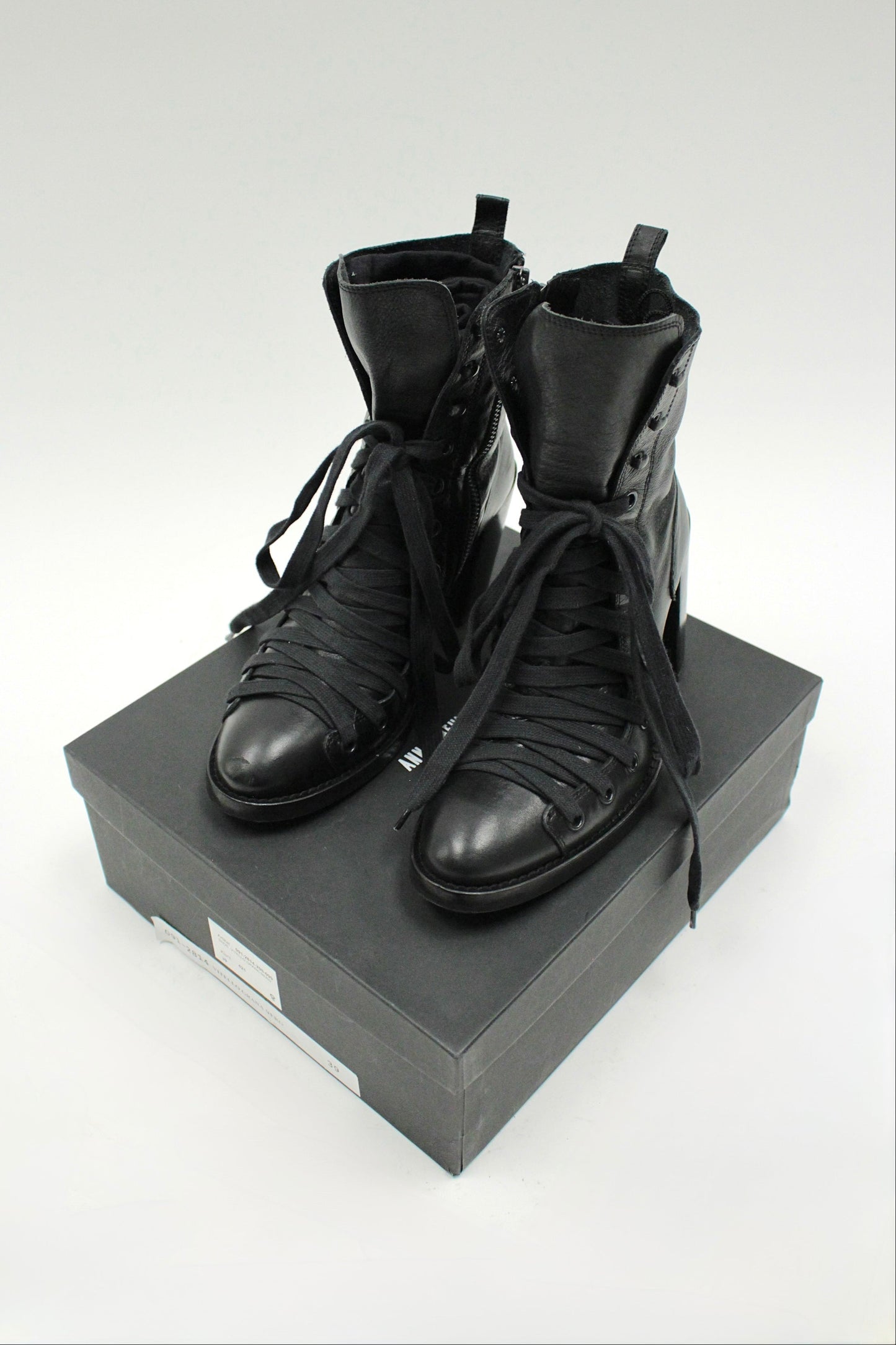 S/S09 Ann Demeulemeester Vitello Grana Nero Lace-Up Ankle Boots