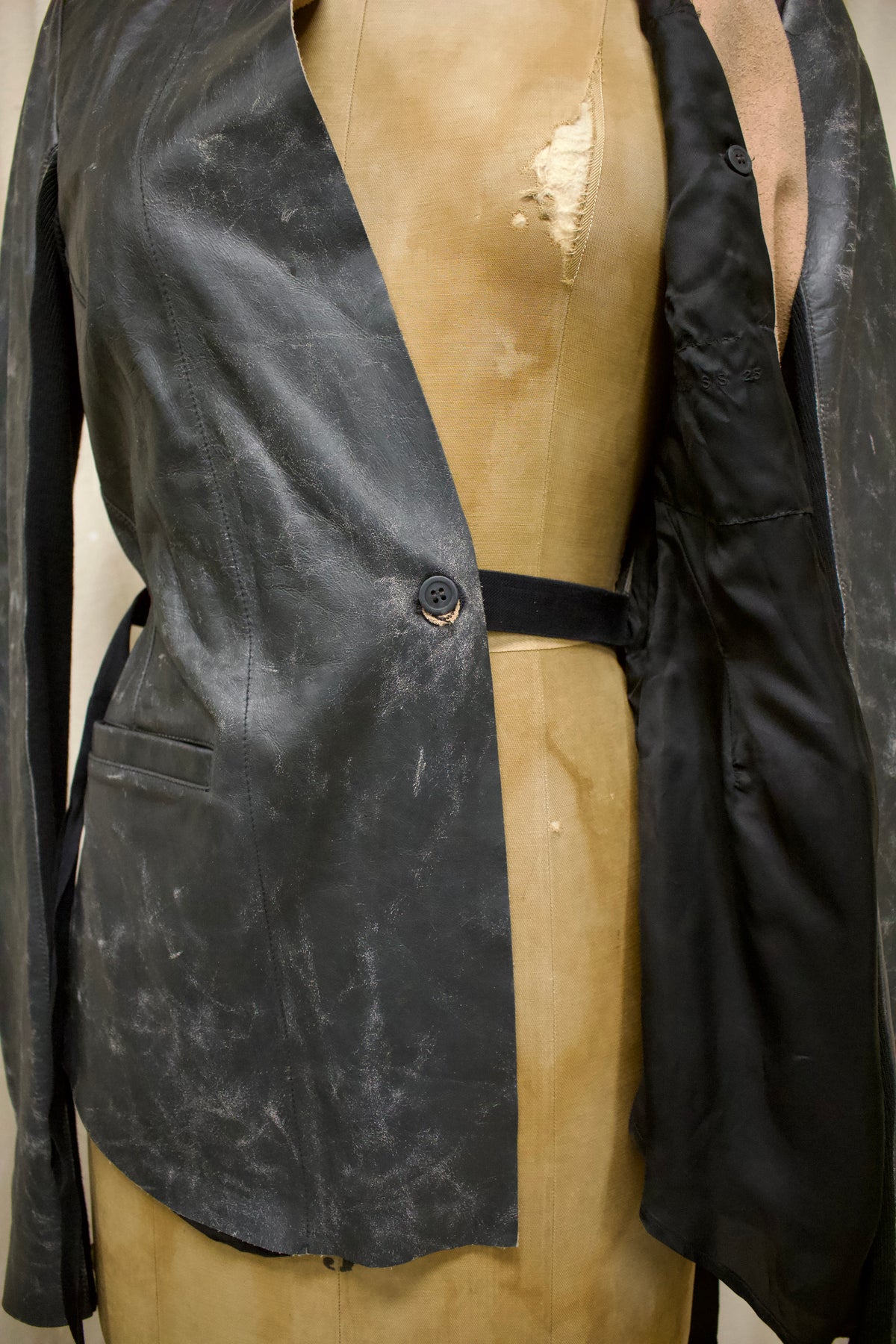 S/S25 Rick Owens ‘HOLLYWOOD’ Distressed Leather Wrap Jacket