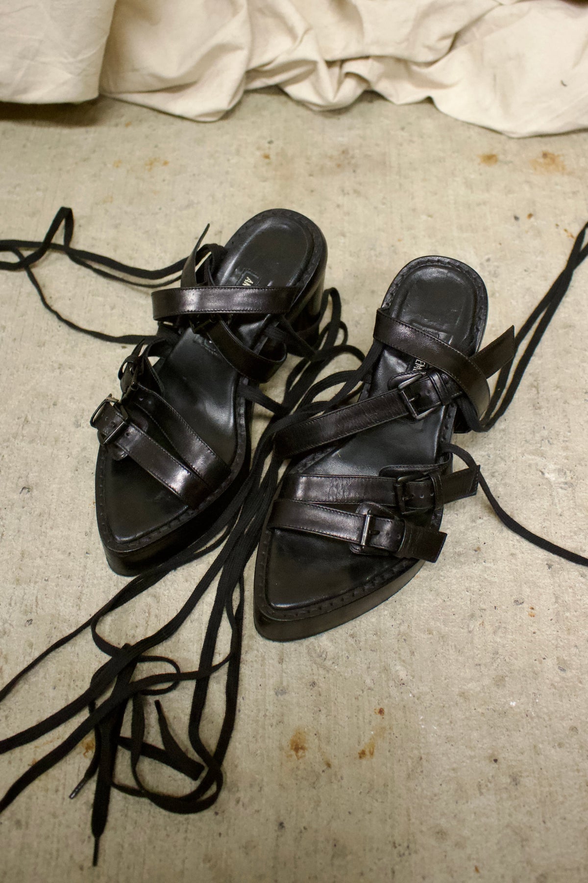 Early 00s Ann Demeulemeester Leather Buckle Strap Heel Sandals