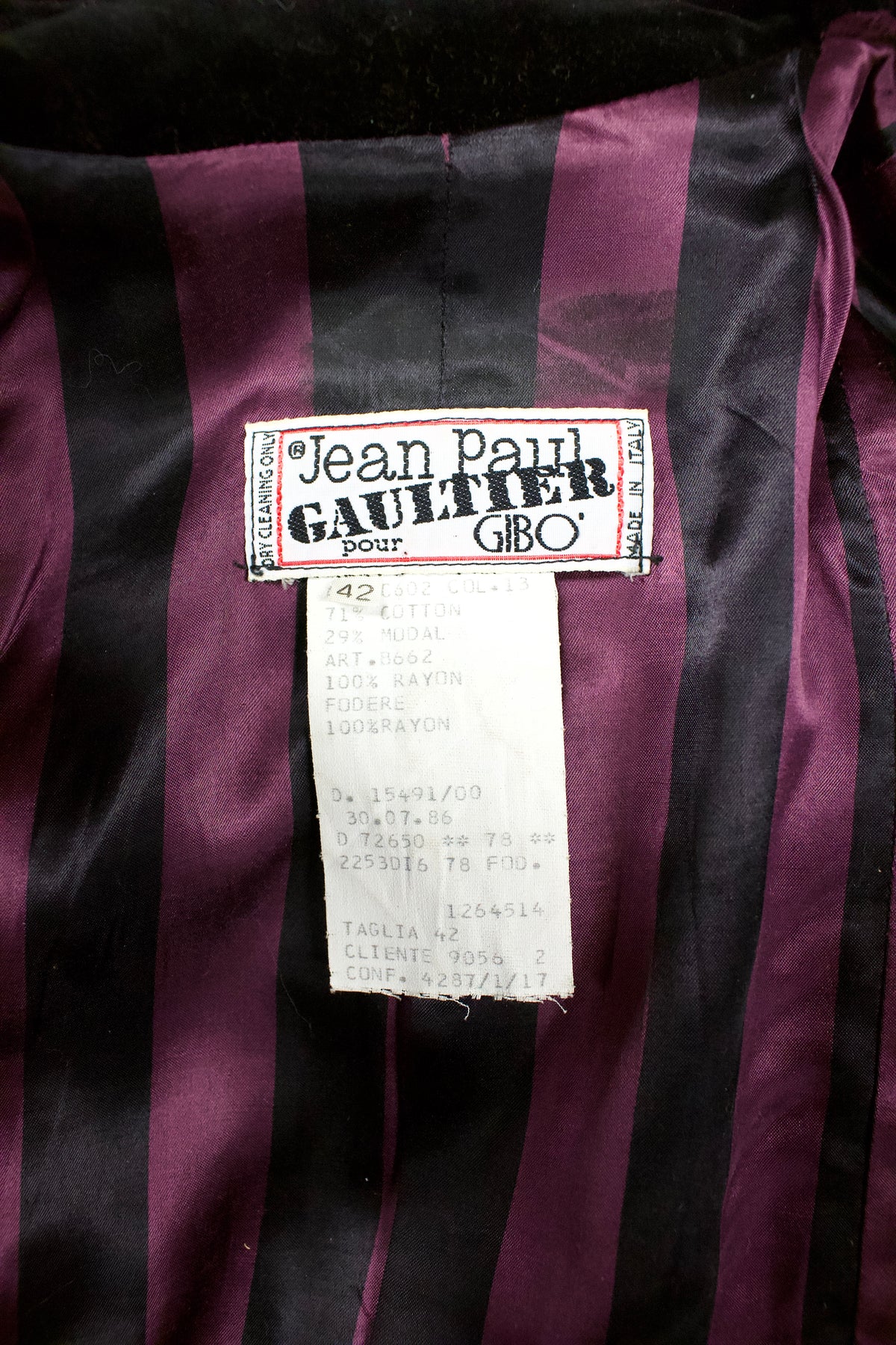 F/W86 Jean Paul Gaultier Velvet Coat