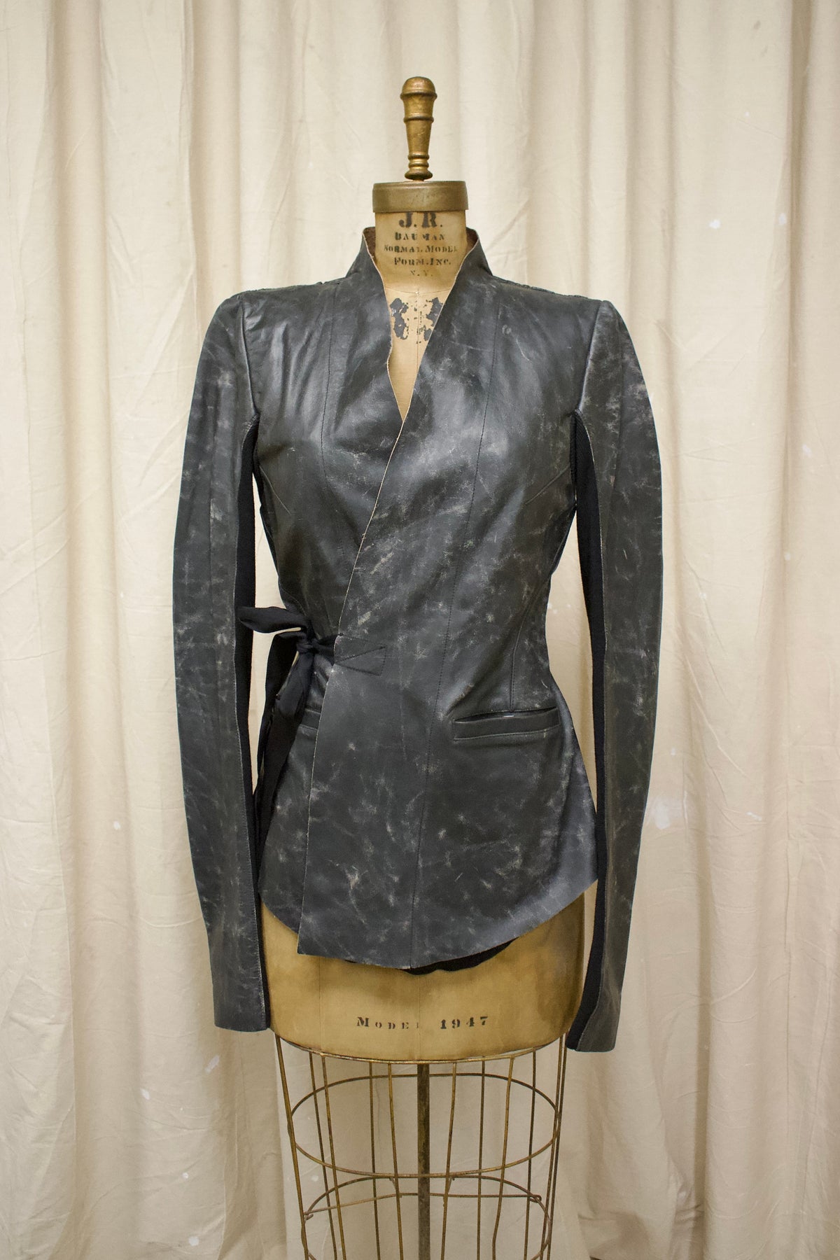 S/S25 Rick Owens ‘HOLLYWOOD’ Distressed Leather Wrap Jacket