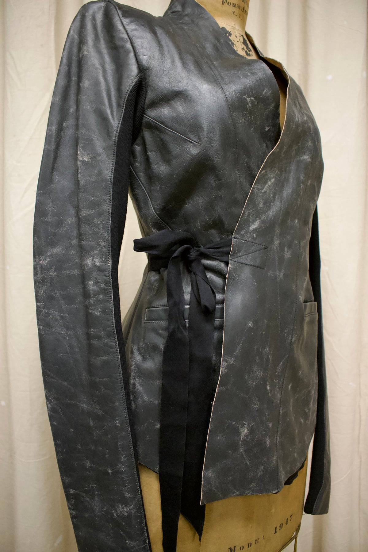 S/S25 Rick Owens ‘HOLLYWOOD’ Distressed Leather Wrap Jacket