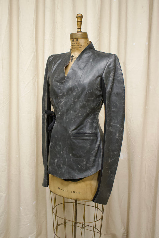 S/S25 Rick Owens ‘HOLLYWOOD’ Distressed Leather Wrap Jacket