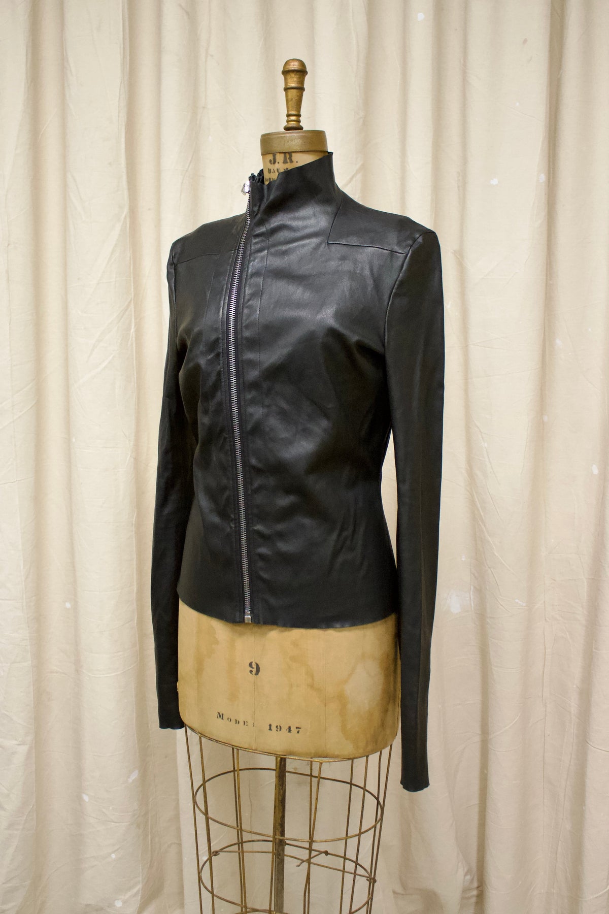 S/S24 Rick Owens ‘LIDO’ Asymmetric Zip Leather Jacket