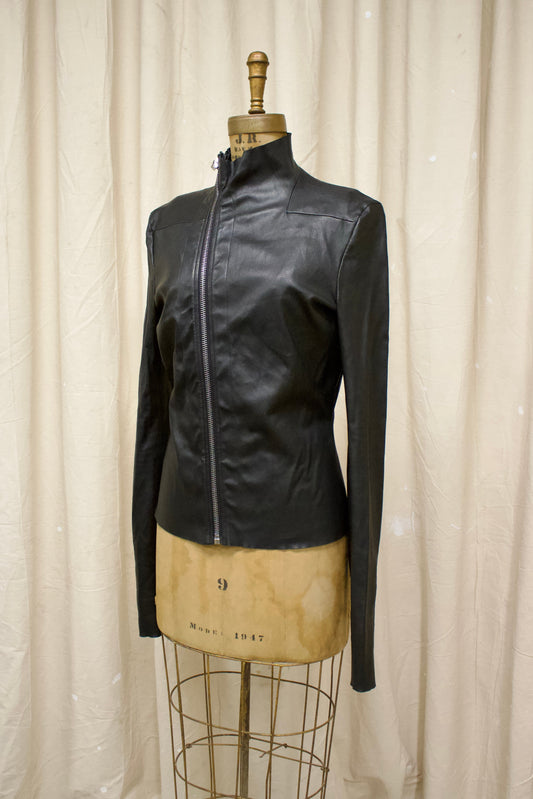 S/S24 Rick Owens ‘LIDO’ Asymmetric Zip Leather Jacket