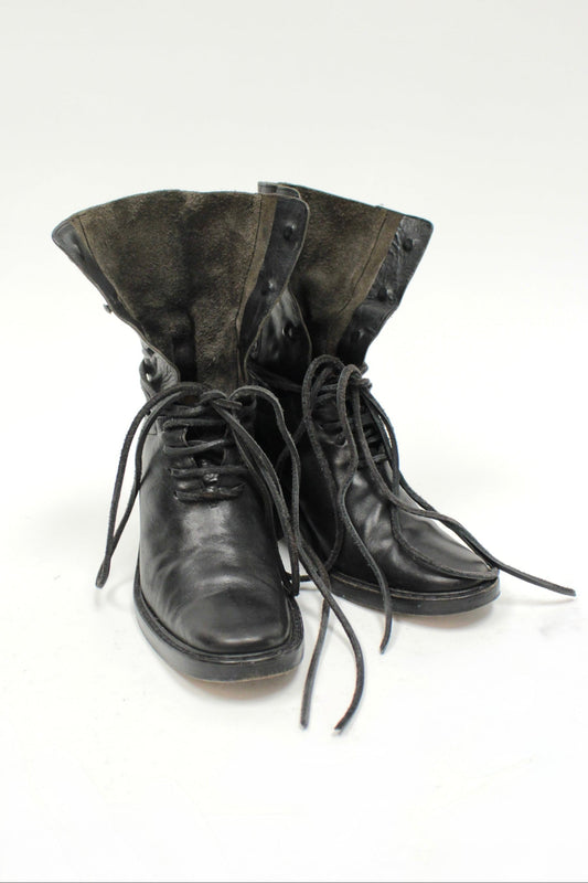 90’s Ann Demeulemeester Leather Gauntlet Lace-Up Boots