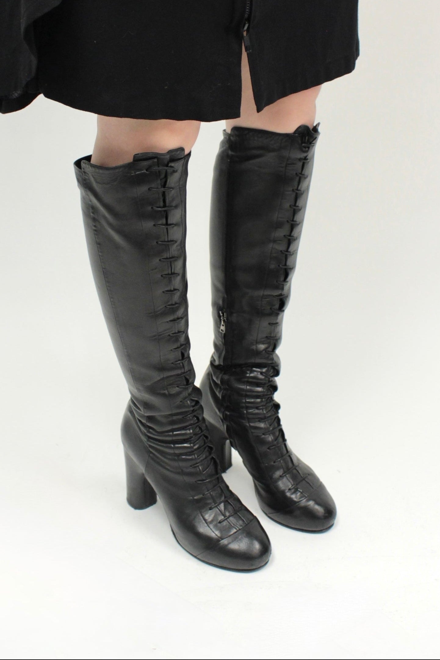 Early 2000s Veronique Branquinho Knee-High Leather Lace-Up Boots