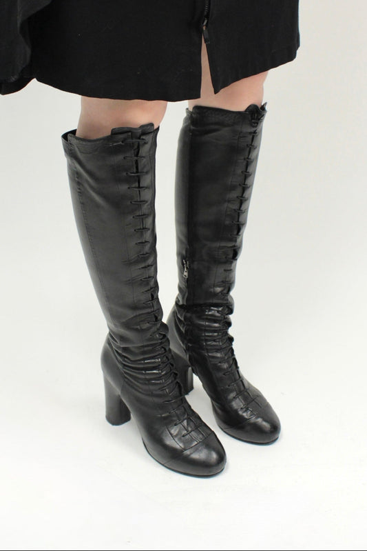Early 2000s Veronique Branquinho Knee-High Leather Lace-Up Boots