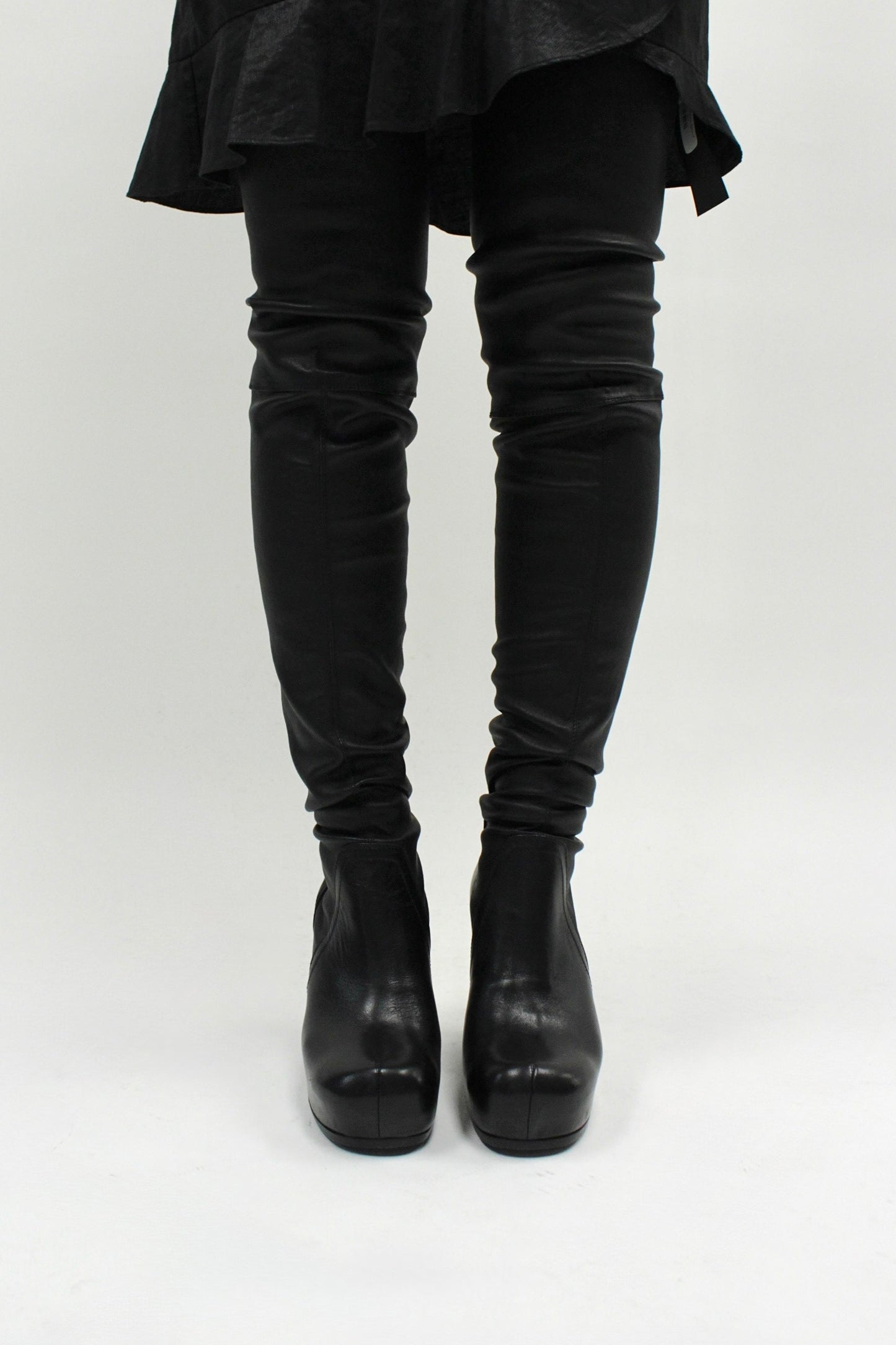 F/W25 Rick Owens "CONCORDIANS" Tall Leather Wedge Sock Boots