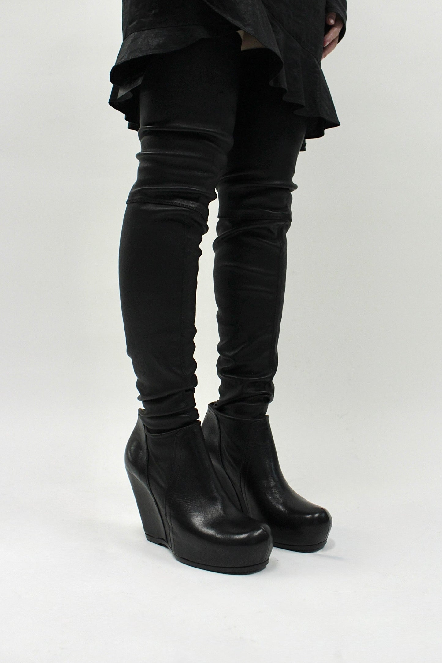 F/W25 Rick Owens "CONCORDIANS" Tall Leather Wedge Sock Boots