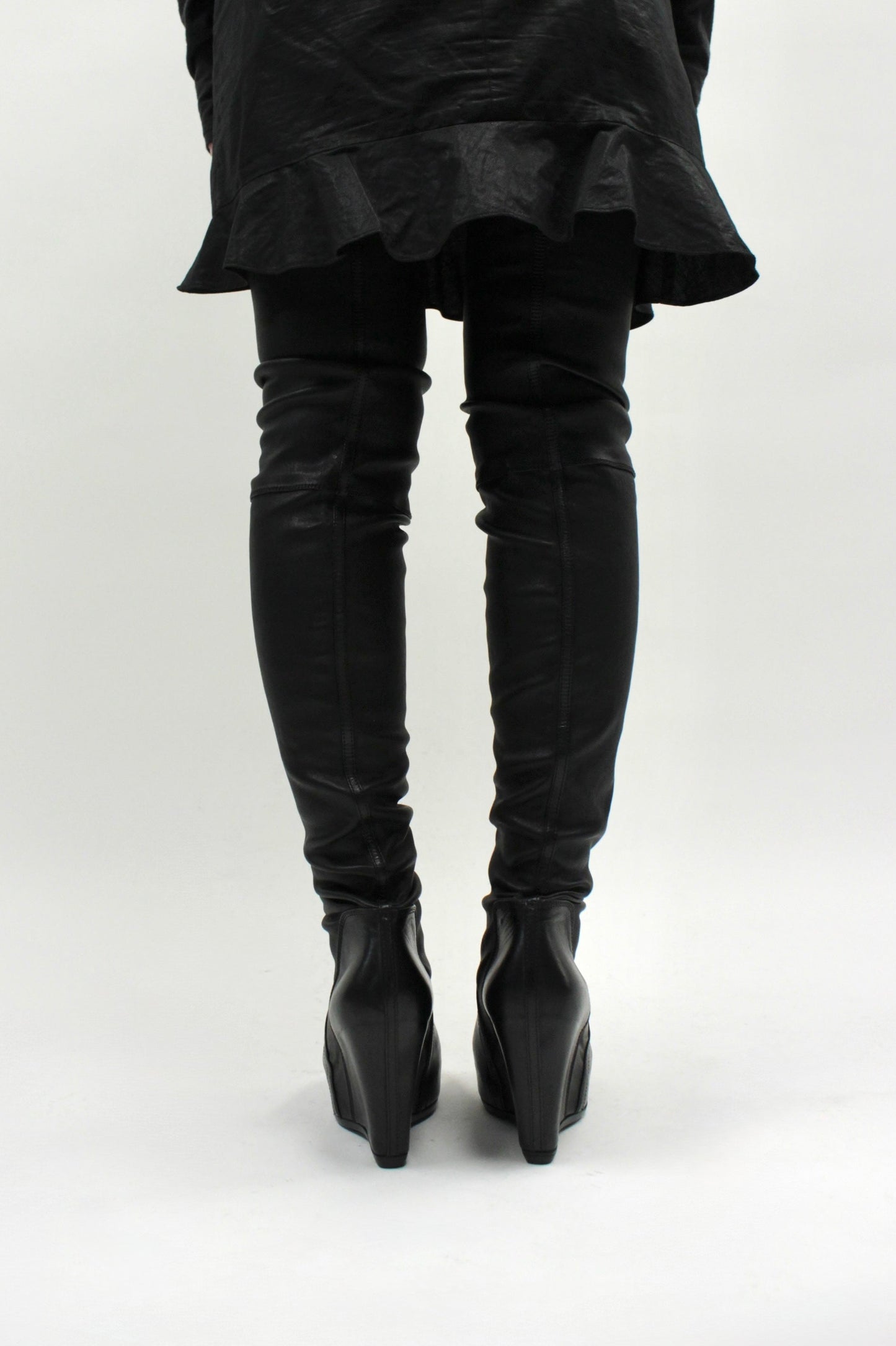 F/W25 Rick Owens "CONCORDIANS" Tall Leather Wedge Sock Boots