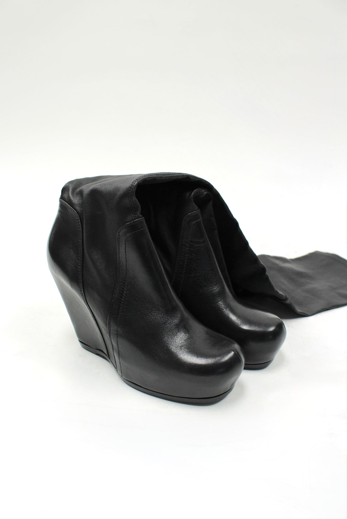 F/W25 Rick Owens "CONCORDIANS" Tall Leather Wedge Sock Boots