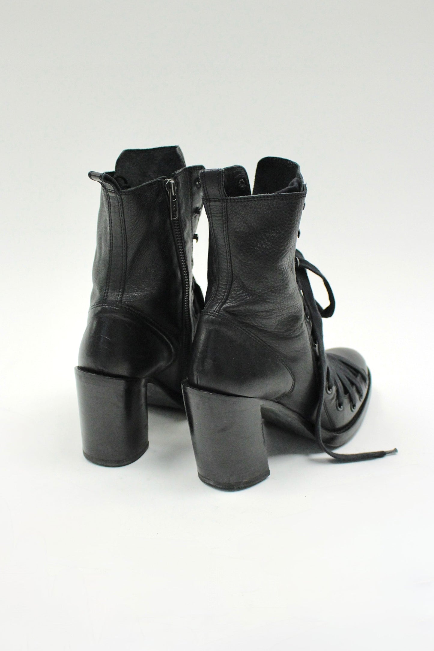 S/S09 Ann Demeulemeester Vitello Grana Nero Lace-Up Ankle Boots